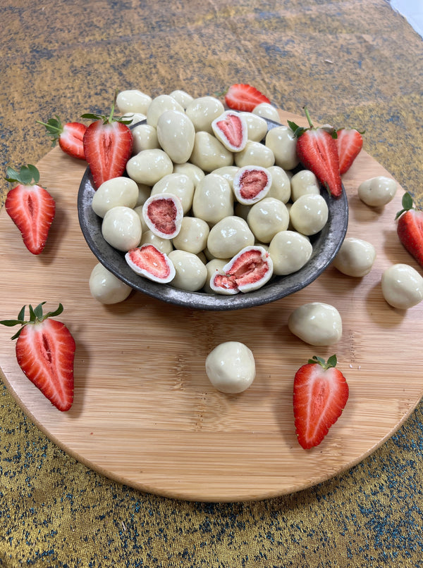 Dried Strawberries Covered in White Chocolate