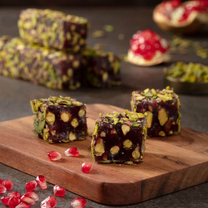 Pistachio Covered Roving Turkish Delight With Grated Pomegranate